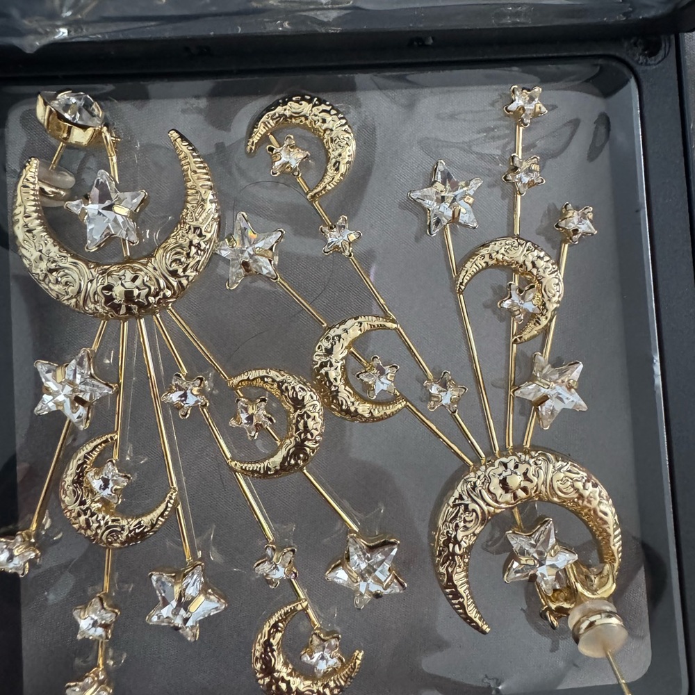 Gold toned Crescent Moon and Star Celestial Earrings